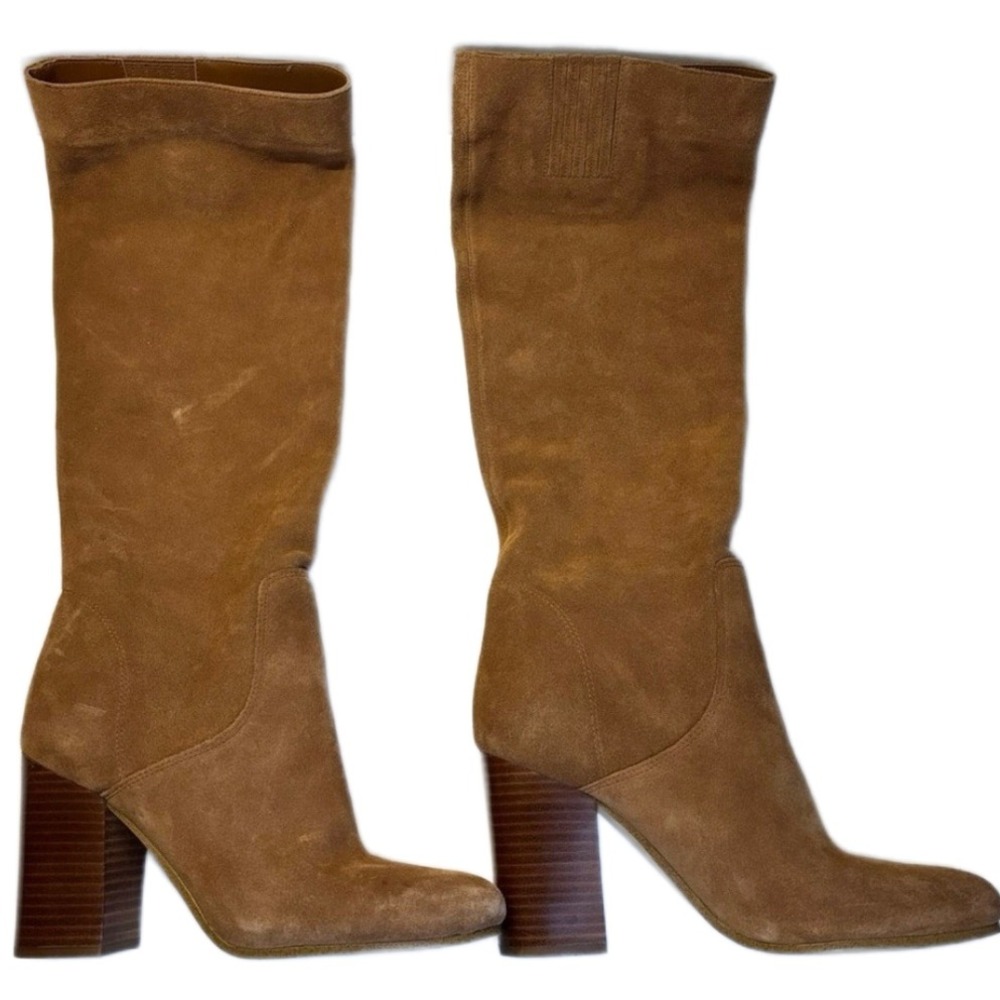 Michael Kors Brown Suede Knee High Boots Block‎ Heel Women's Size 7M - Picture 4 of 11